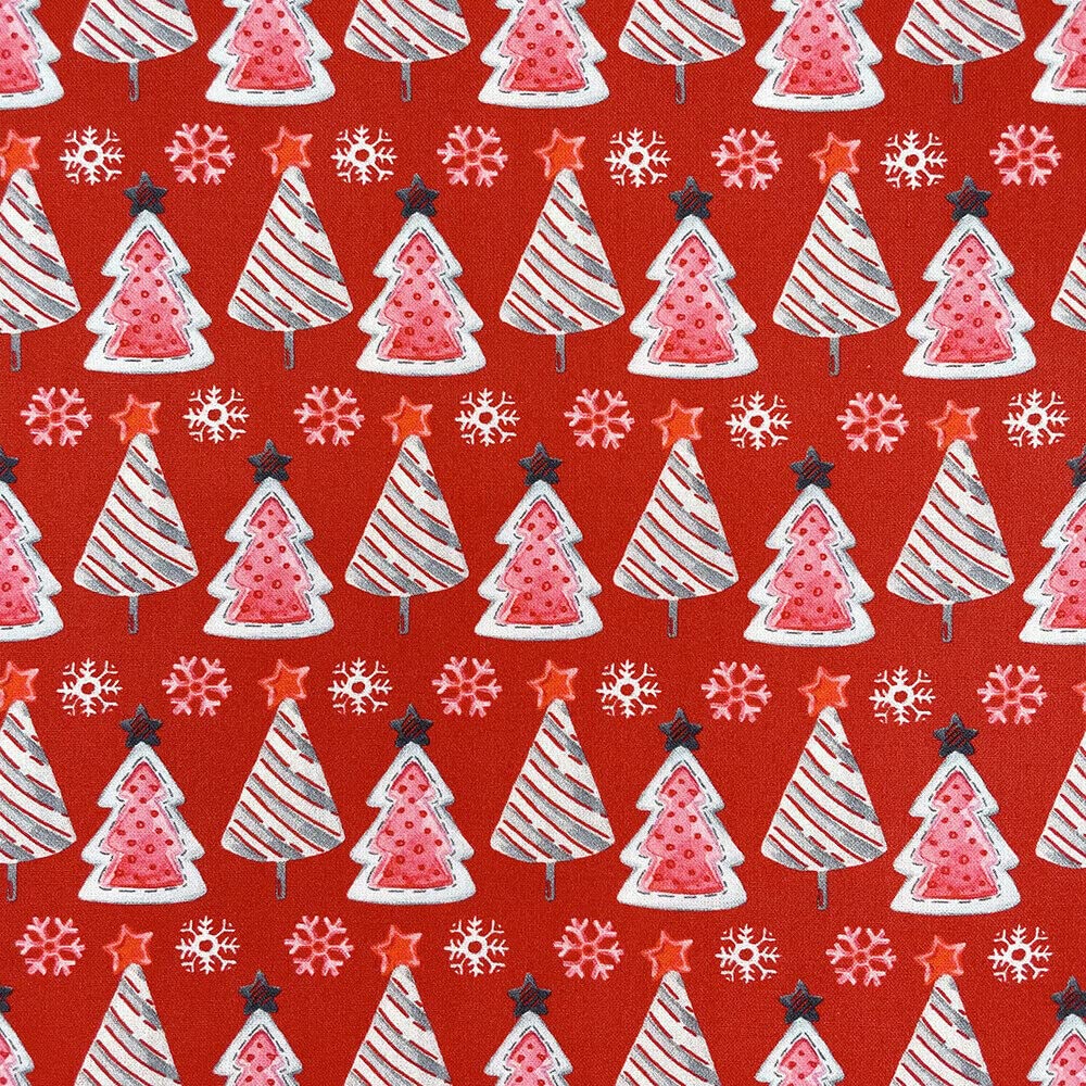 100% Cotton Christmas Fabric Material Sold By the Metre 140cm Wide - Christmas Trees Red - CC350 - Half METRE โ image 1