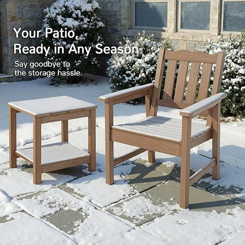 Miniatura 6 de Juego de 2 sillas de patio todo clima Stoog, silla de jardín de gran tamaño con capacidad de peso de 181 kg, fácil de ensamblar, silla de exterior