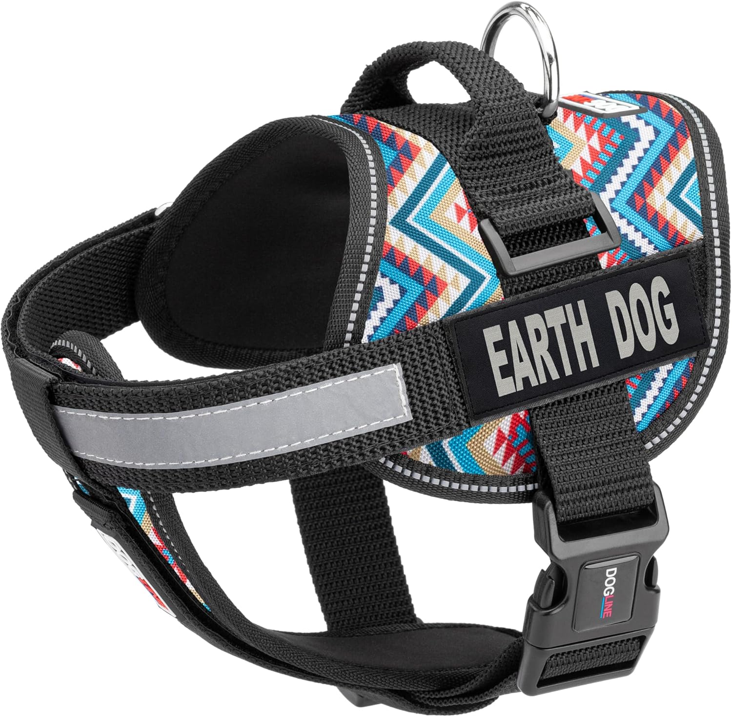 Dogline Unimax Dog Harness Vest with Earth Dog Patches Reflective No-Pull, Adjustable Straps, Breathable Neoprene for Medical, Service, Identification and Training Dogs Girth 15 to 19" Aztec