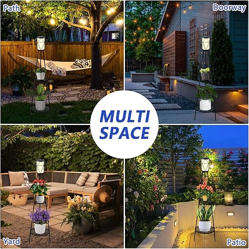 Miniatura 6 de TOOTOO STAR Juego de 2 lámparas solares de pie, 35.5 pulgadas de alto, luces solares para exteriores con soporte para plantas para jardín, patio,