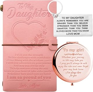 Daughter Gift from Mom,Gifts for Daughter,Mother Daughter Journal,To My Daughter Journal from Mom,To My Daughter Keychain,Compact Mirror for Daughter