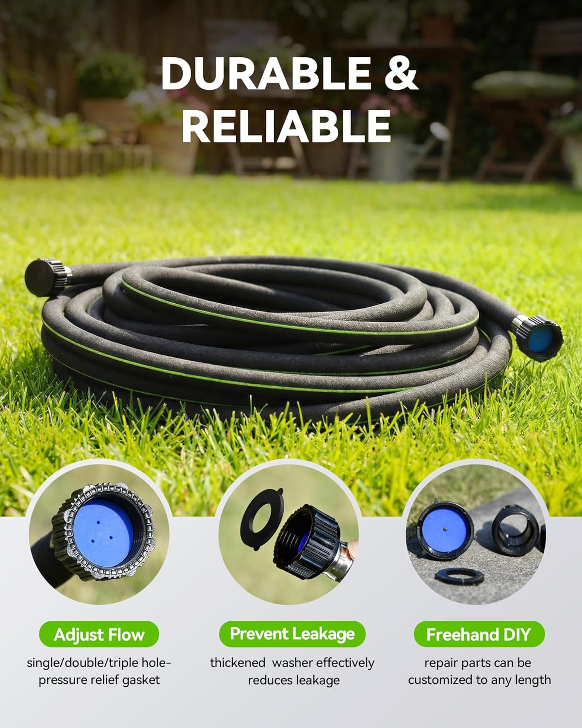 RAINPOINT 1/2'' Soaker Hose 25ft for Garden, Drip Irrigation Hose, Water Seeper Soaker Hoses for Foundation Watering, Save 80% Water for Vegetable Gardens, Flower Beds, Lawns, Orchards, Green