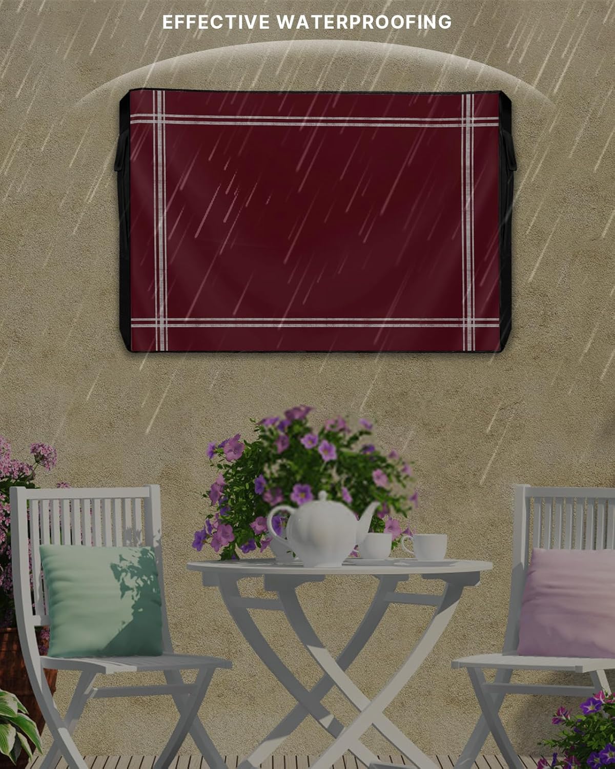 Wine Red Dark Maroon Outdoor TV Cover 40 to 43 Inch,Waterproof Flat Screen Display Protector for Outside,Burgundy Red Television Enclosure with Zipper