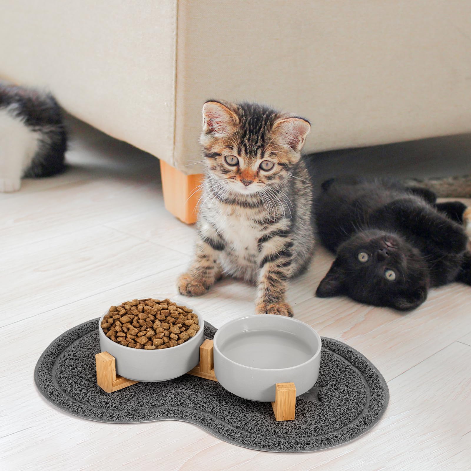 Ciotola Per Gatti E Cani Piccoli Rialzata Regolabile – 3 Ciotole In Acciaio Inox Su Supporto In Legno Con Inclinazione 15°