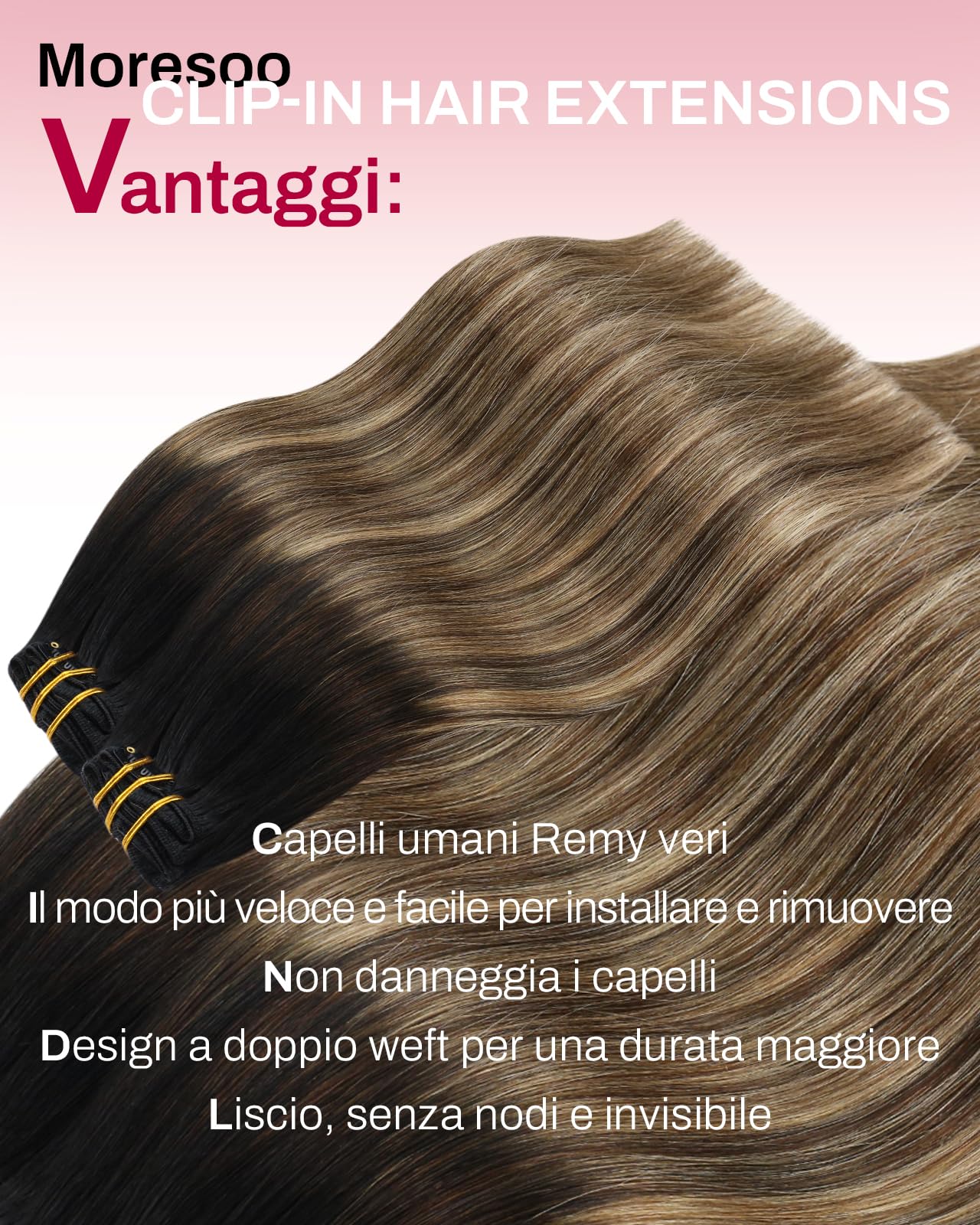 Moresoo Extension Cheveux Naturel Clip Noir Naturel à Brun 45 cm 120g