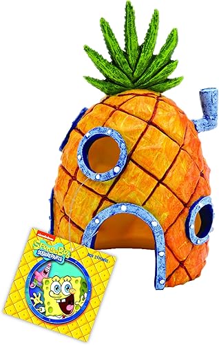 Penn Plax Spongebob Squarepants Pineapple House with Swim Holes Aquatic Ornament Small Penn Plax Spongebob Squarepants Pineapple House with Swim Holes Aquatic Ornament Small