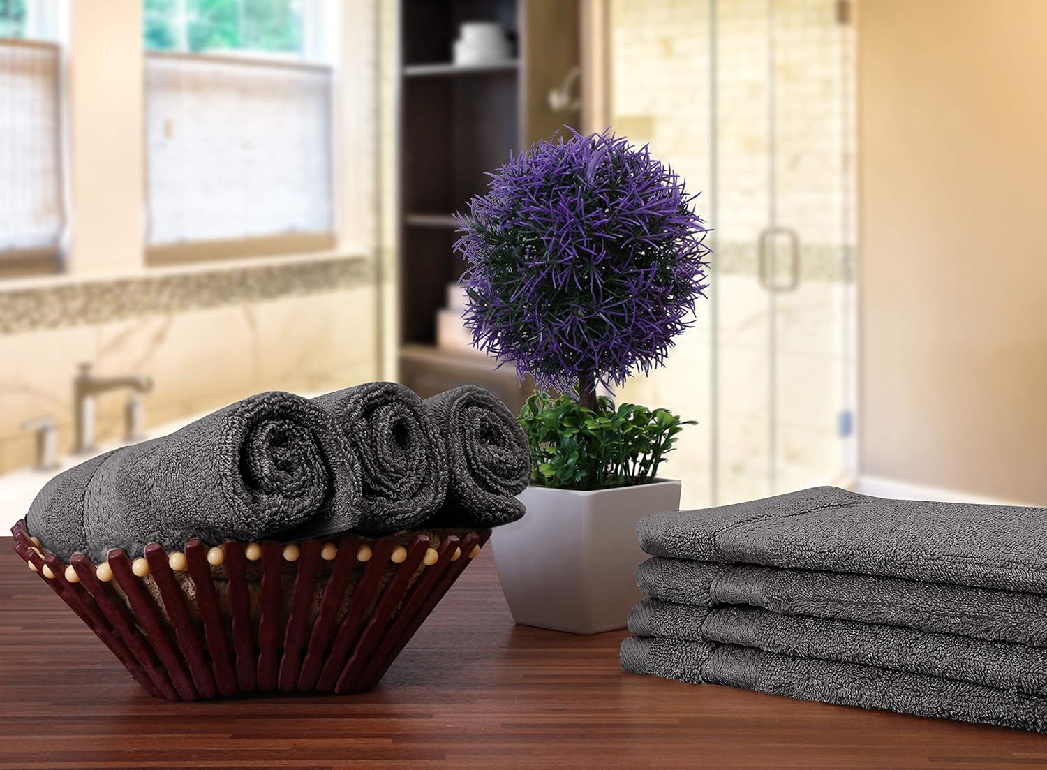 Utopia Towels - Luxury Wash Cloths Set (12 x 12 Inches) 600 GSM 100% Cotton Ring Spun, Highly Absorbent and Soft Feel Washcloths for Bathroom, Spa, Gym, and Face Towel (Grey) (216 Pack)