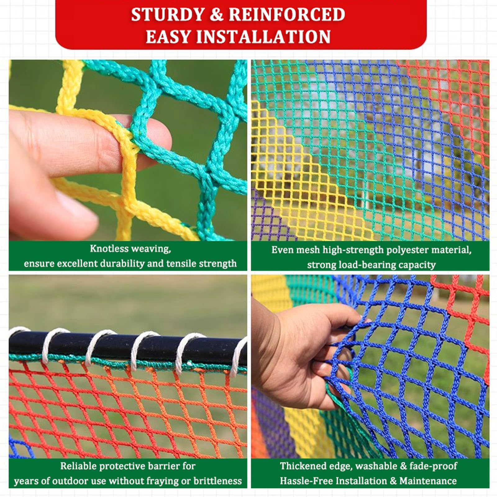 Child Safety Net Kids Pets Stairs Railing Protection Rope Net for Balcony Banister Guard Outdoor 4cm/4mm Knotless Anti-Fall Netting for Playground Treehouse(Size:2*2m(7*7ft),Color:Colourful) - Image 3