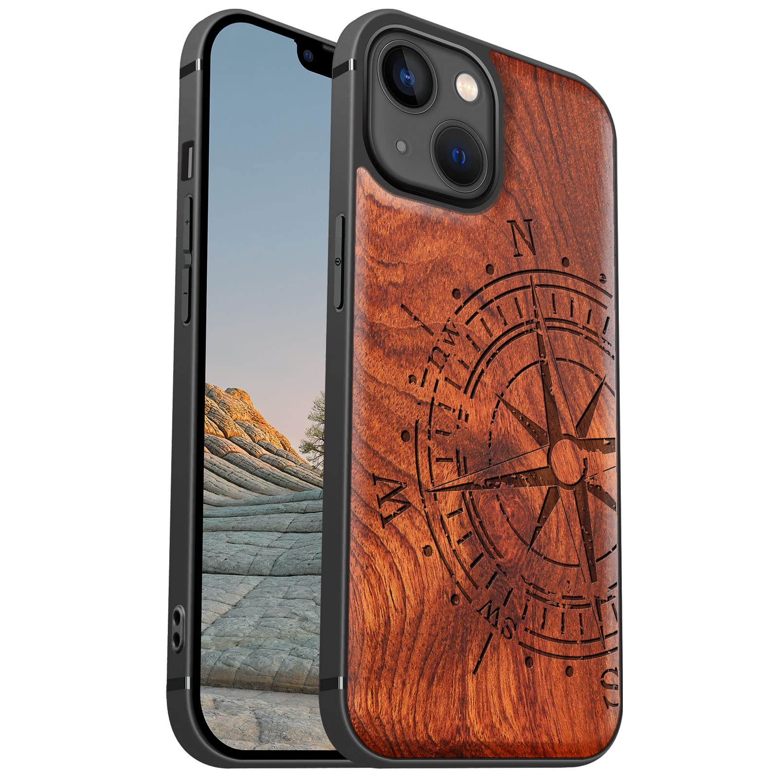 Carveit Magnetic Wood Case for iPhone 13 Case [Hard Real Wood & Soft TPU] Unique & Classy Wooden Shockproof Hybrid Protective Cover Compatible with