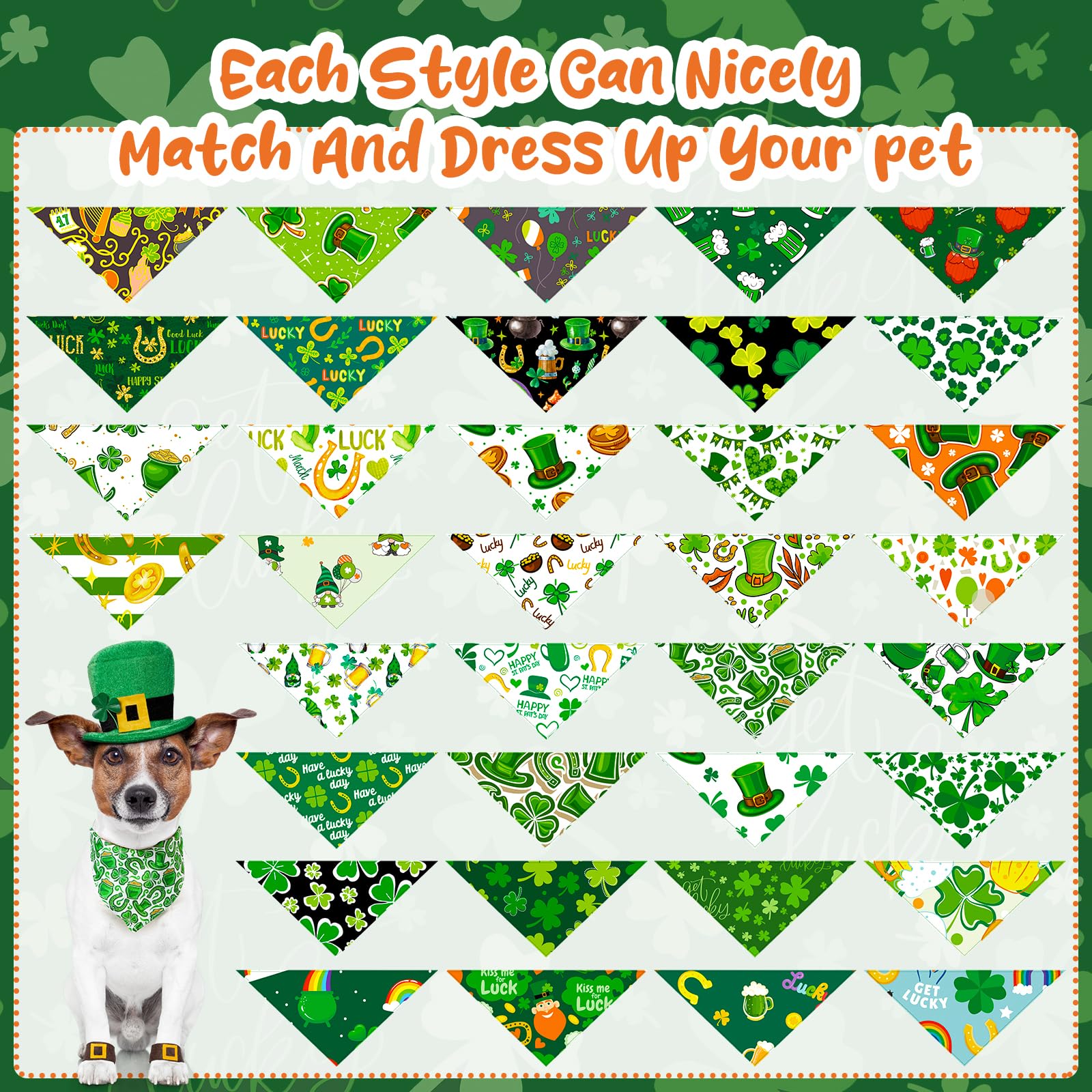 Reginary 72 Packungen Hundehalstücher St. Patricks Day PET Halstücher Irisches Dreieck PET Schal Kleeblätter PET Lätzchen Waschbar PET Bandanas Verstellbares Hundehalstuch für kleine, mittelgroße und