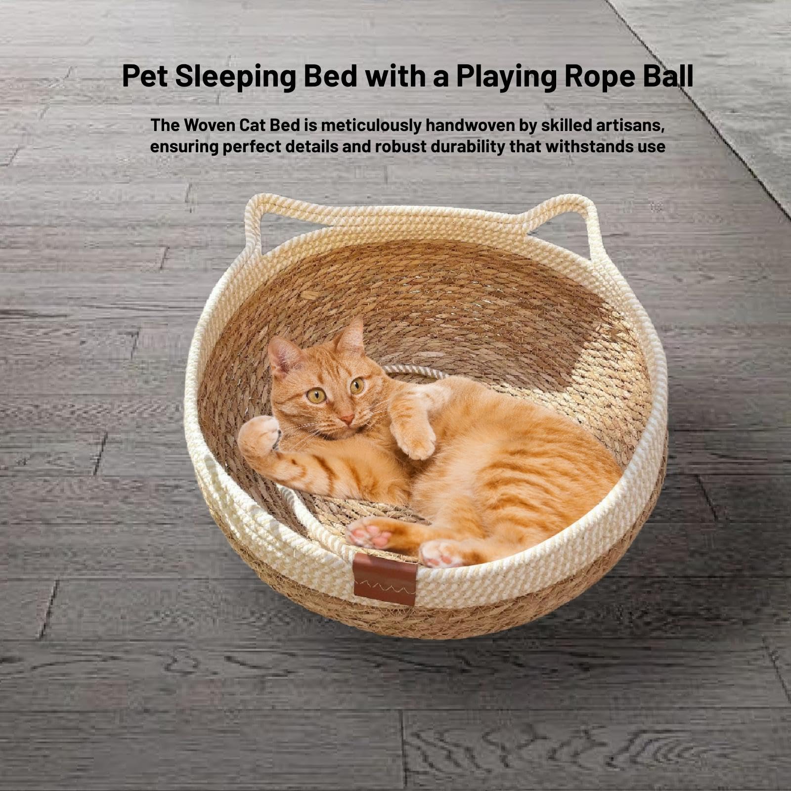 Panier en Osier pour Chat, Griffoir Intégré, Hamac pour Animaux de Compagnie, Facile à Entretenir, M