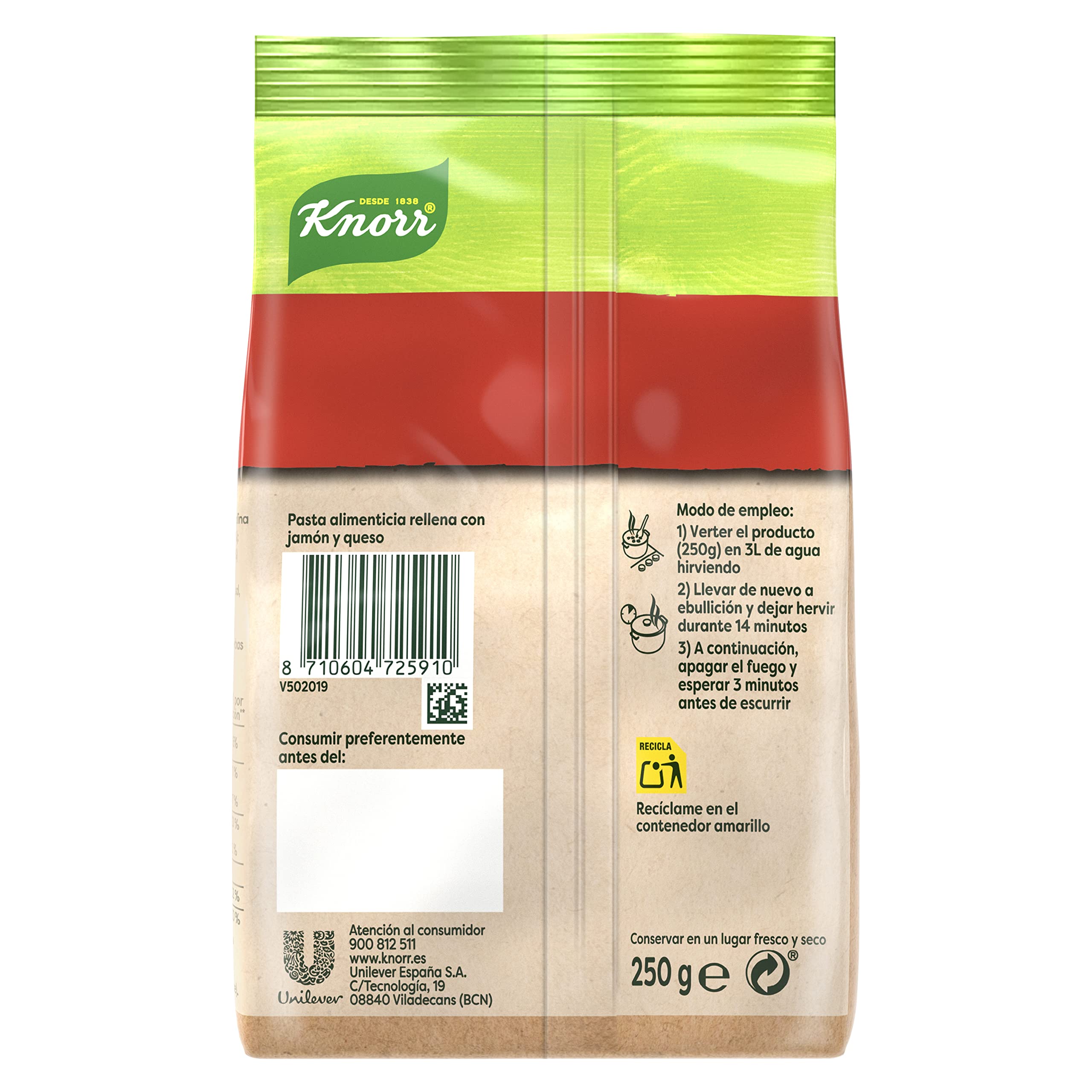 Knorr - Pasta rellena tortellini de jamón, 12 x 250g