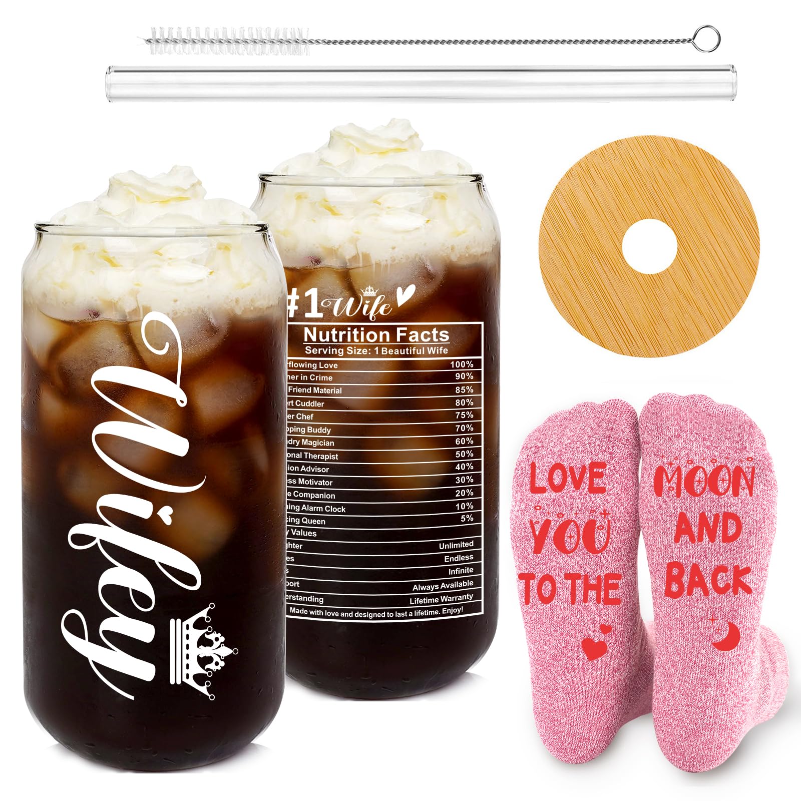 ONEHAUS Wife Valentines Gift Ideas - Wifey Glass Cup with Funny Socks, Wife Gifts from Husband for Stocking Stuffers