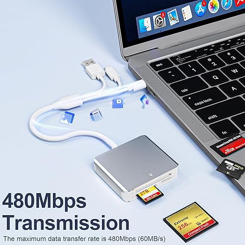 Miniatura 5 de Adaptador de Memory Stick Pro Duo 5 en 1, lector de tarjetas SD USB C para iPhone con conectores Lightning/USB-C/USB 3.0, compatible con tarjetas