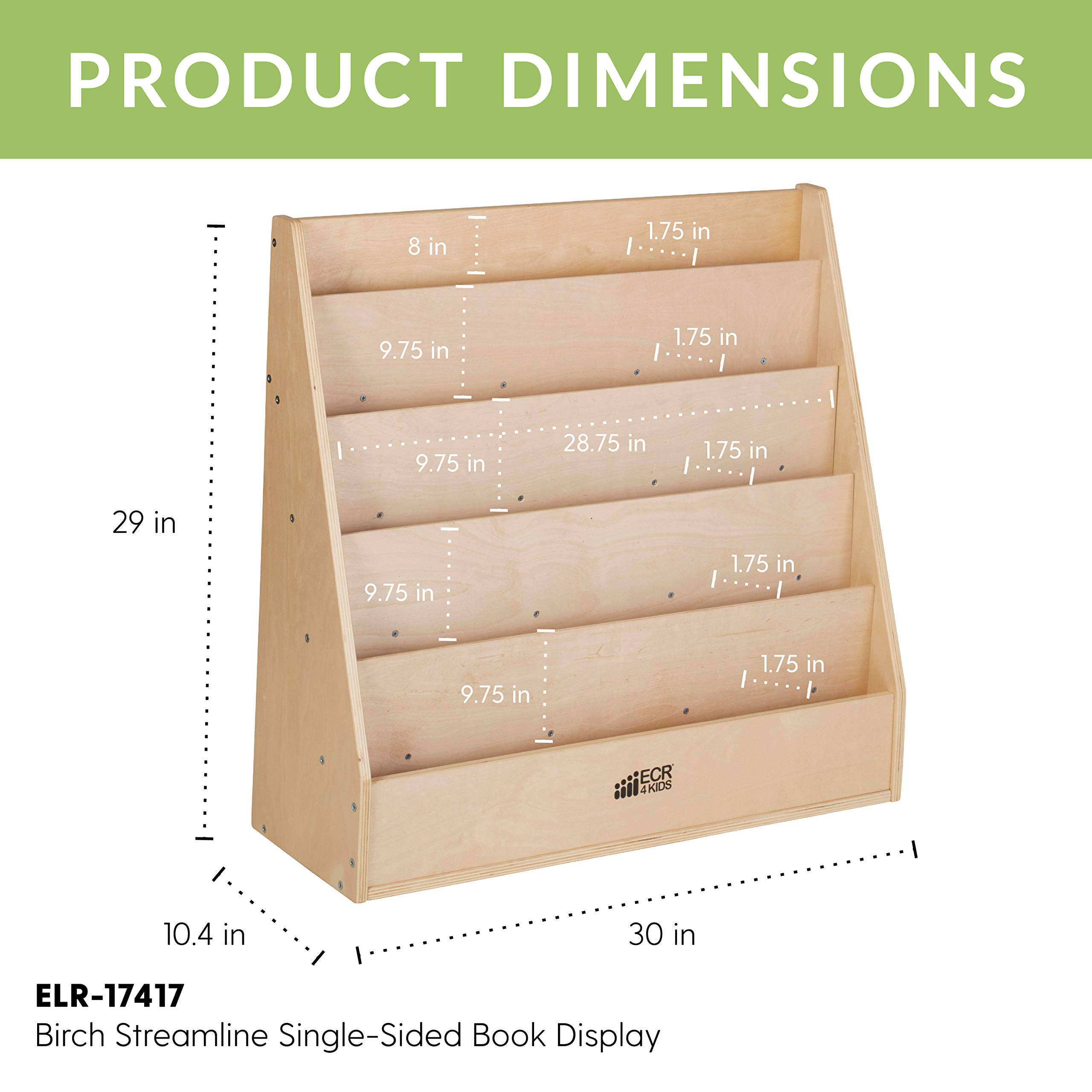 ECR4Kids Birch Streamline Book Display Stand, Kids Wooden Book Rack