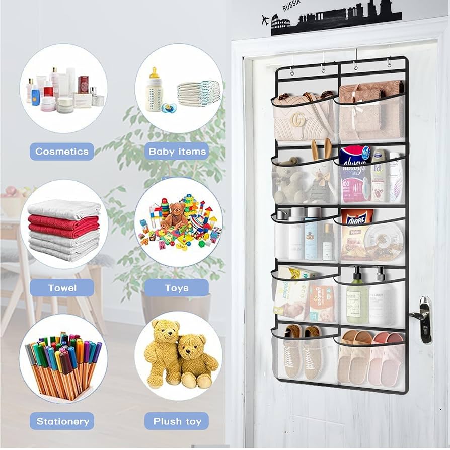 Organisateur Suspendu Porte 10 Poches - Rangement Filet Pour Salle De Bain, Chambre | 54.5x126 Cm Avec Crochets