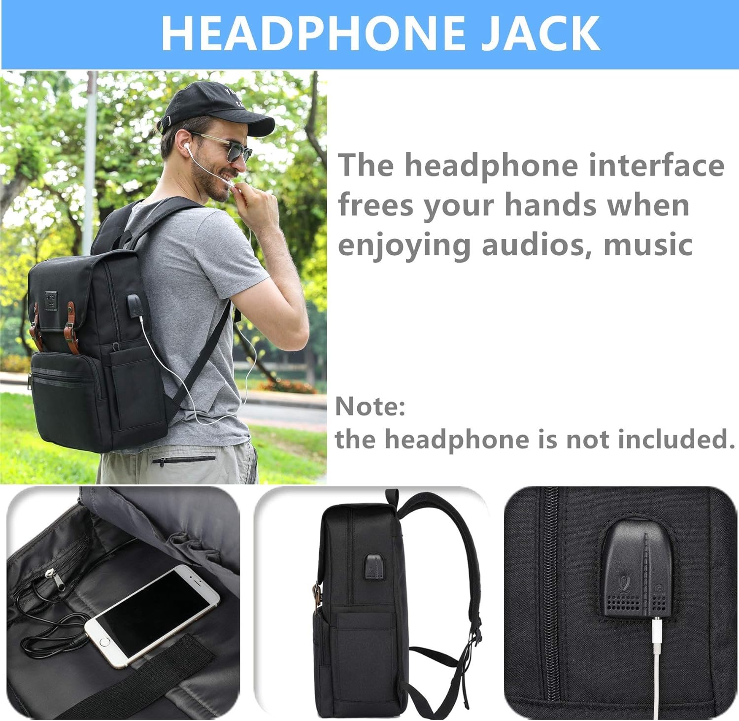 HFSX Laptop Backpack Men Women Vintage Backpack Bookbag College Backpacks Stylish Backpack Black Fits 15.6 Inch Laptop - Image 4