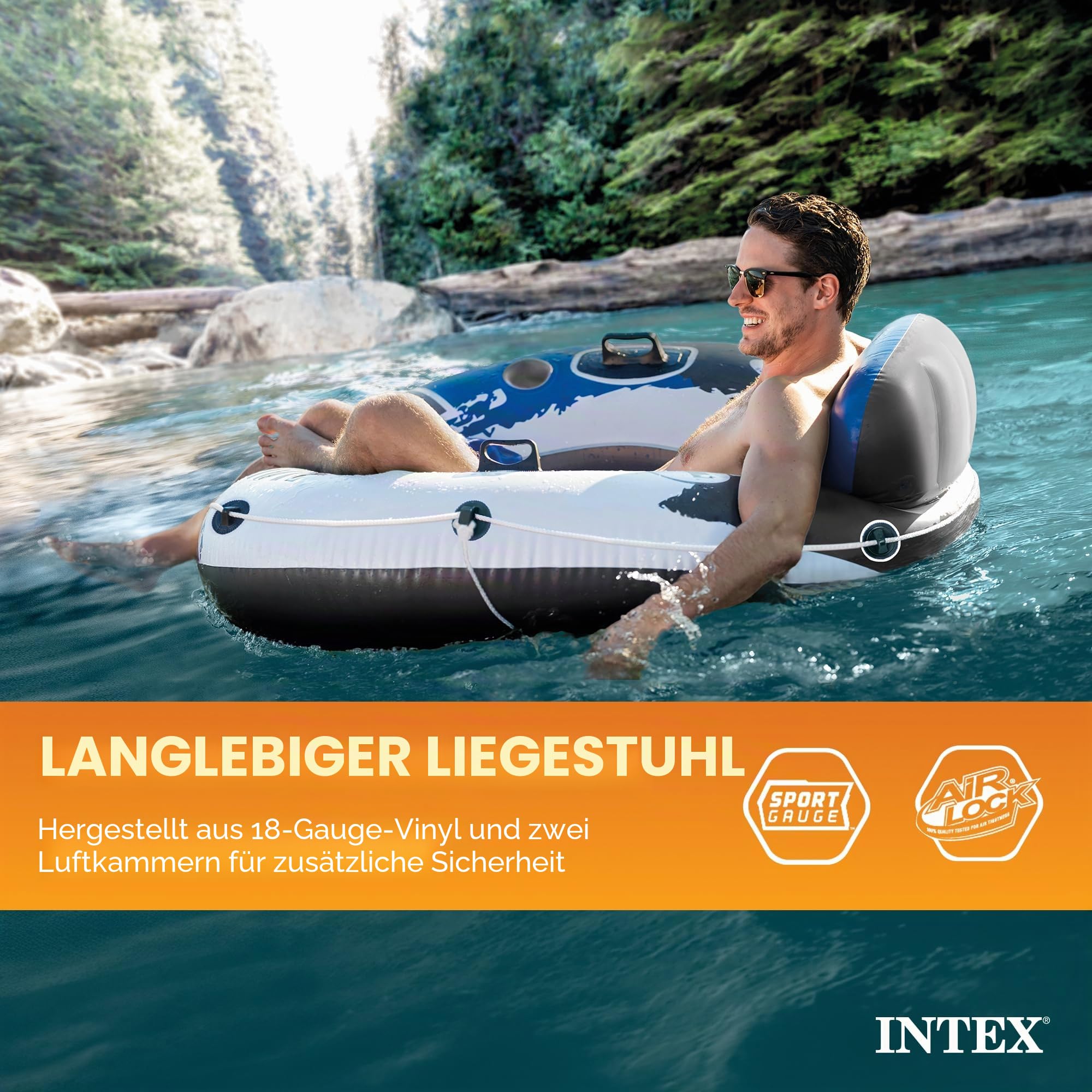 Intex 58825EU - Aufblasbarer Schwimmring River Run, Vinyl, Mehrfarbig, 135 cm
