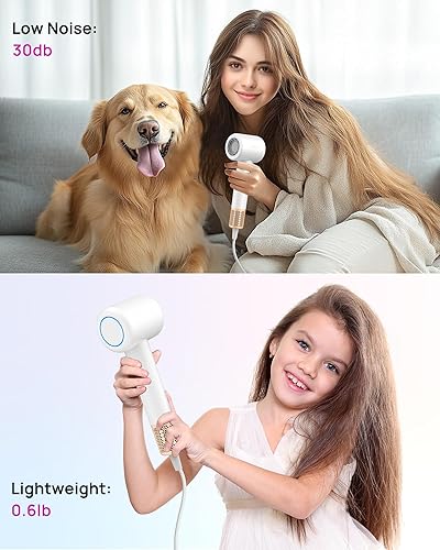 Miniatura 7 de Secador de pelo, Secador de pelo iónico de alta velocidad de bajo ruido con motor sin escobillas para secado rápido, Secador de pelo termo-control