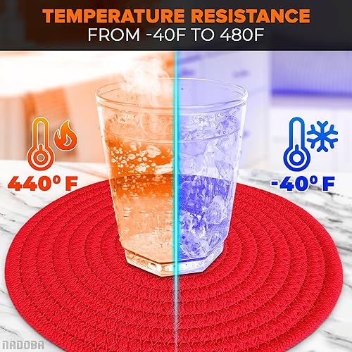 Miniatura 5 de 3 salvamanteles para ollas y sartenes calientes – Almohadillas calientes de algodón rojo y poliéster para encimeras, 2 redondas de 8.5 pulgadas y 1