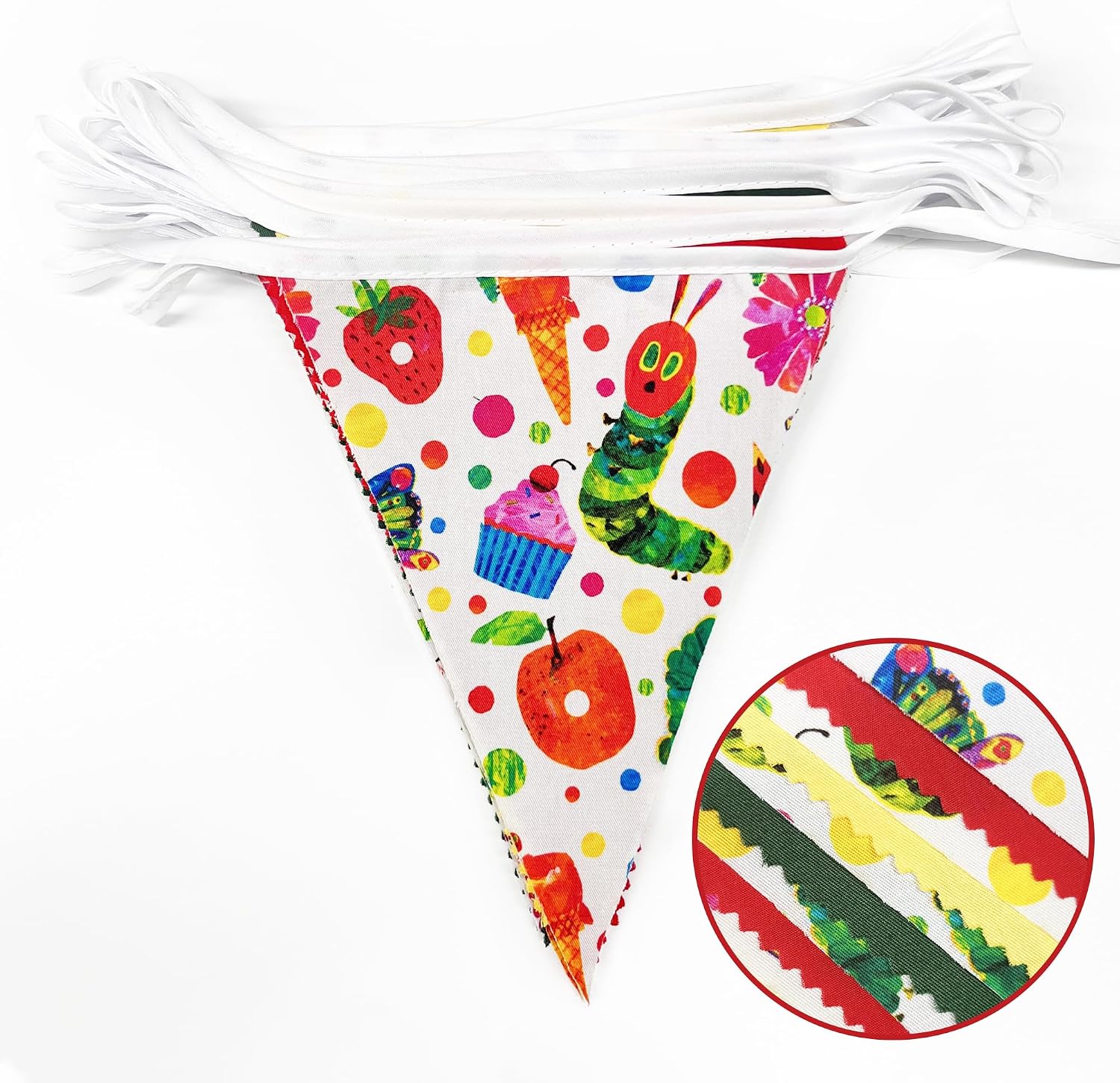 32Ft Caterpillar Party Decorations Green Yellow Red Hungry Caterpillar Themed Fabric Banner Triangle Pennant Flag Garland Streamers for Fruit Birthday Outdoor Garden Decor Supplies
