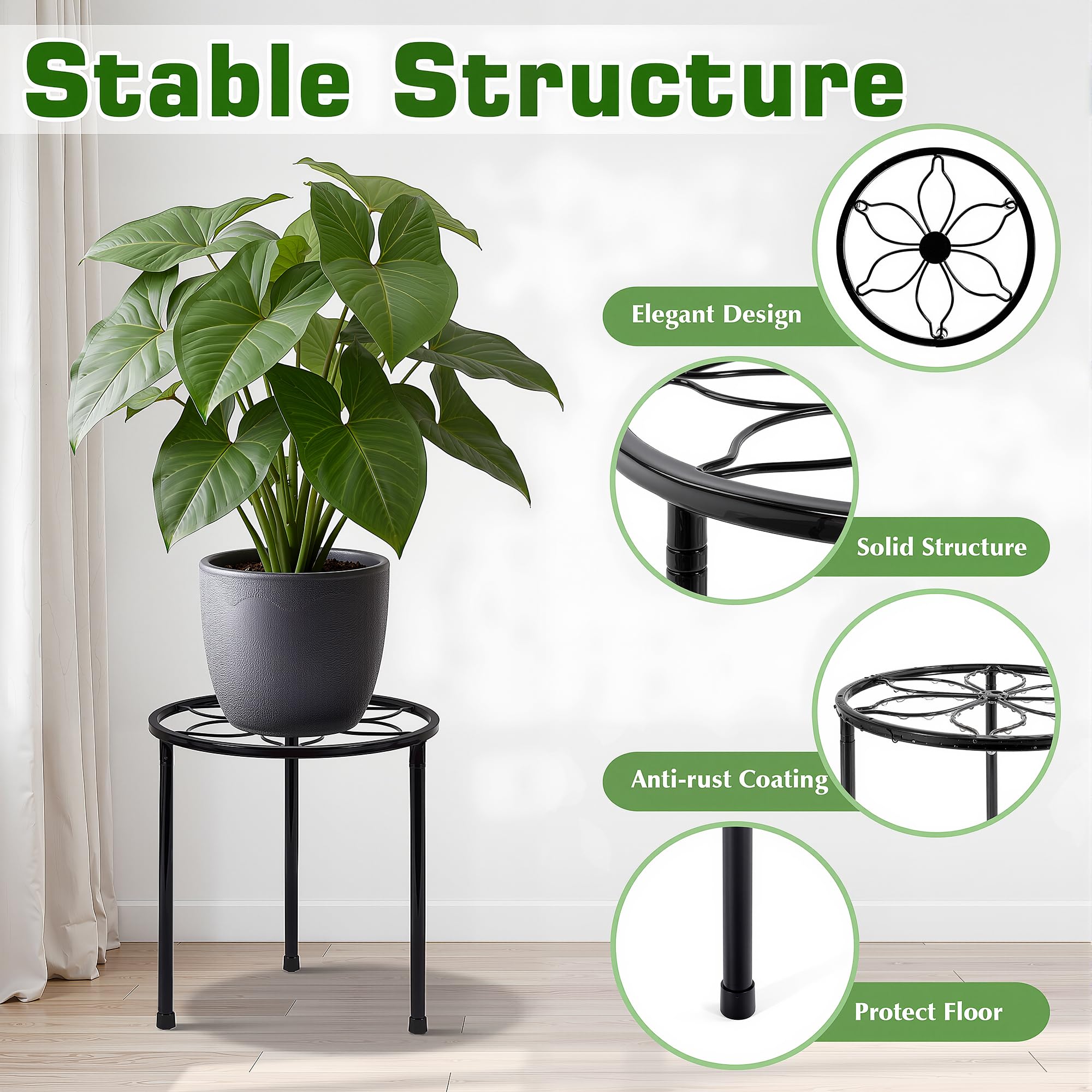 VECELO 5er-Pack Pflanzenständer aus Metall für Zimmerpflanzen, mehrere robuste Blumentopfständer/runder Pflanzenhalter für Outdoor-Pflanzgefäß, Wohnzimmer, Balkon Dekor, schwarz