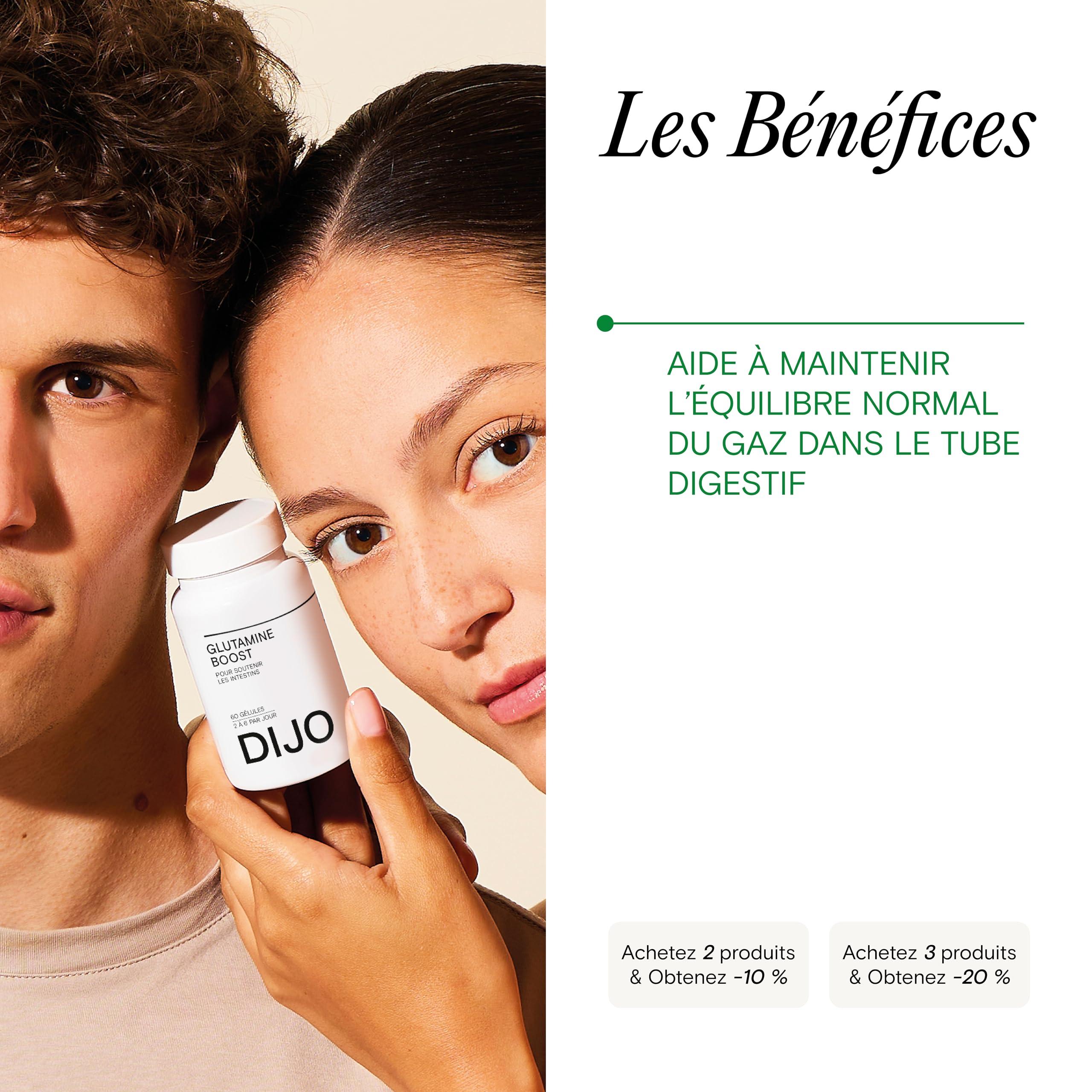 DIJO - L-Glutamine - Acide Aminé Renforce la Paroi Intestinale - Made in France Vegan Gluten Free Sans Lactose - 60 Gélules Cure 1 mois