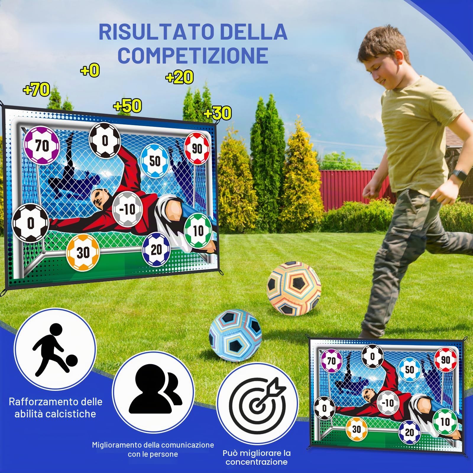 Set da Gioco con Pallone da Calcio per Bambini 3 4 5 6 7 8 Anni,Porta da Calcio Giocattolo per Interni ed Esterni con 2 Palline,Giocattolo Sportivo Regalo Compleanno per Bambini