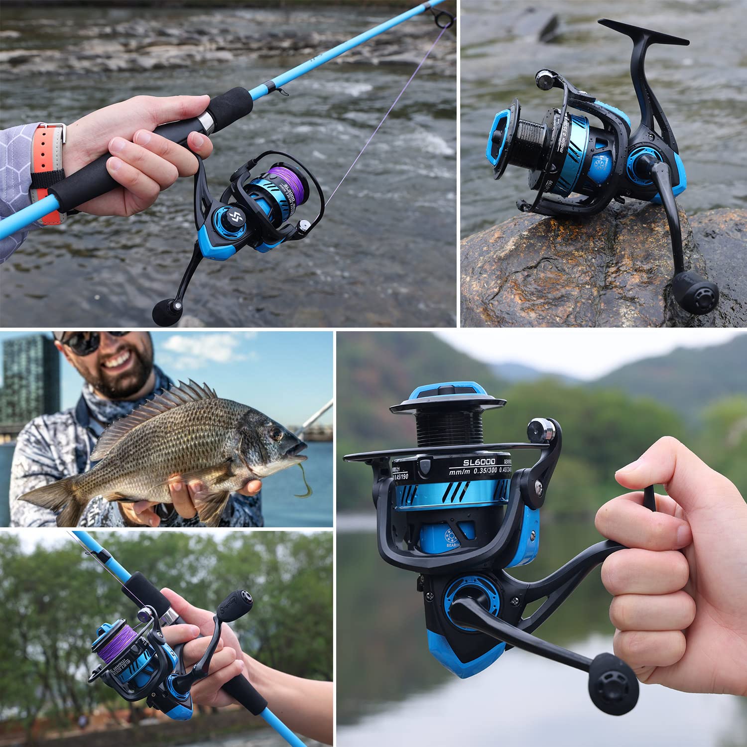 Sougayilang Mulinello da pesca, ultraleggero con bobina in alluminio, 5.2: 1 mulinello da pesca ad alta velocità, serie 1000-6000 per acqua dolce blu 5000