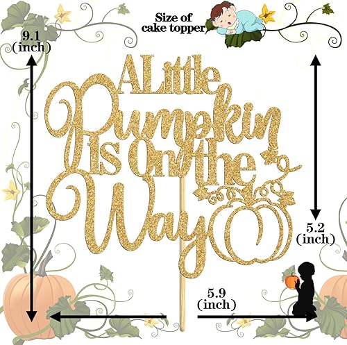 Miniatura 2 de Decoración para tartas con texto en inglés "A Little Pumpkin is On The Way", decoraciones de baby shower de calabaza dulce, baby shower de otoño,