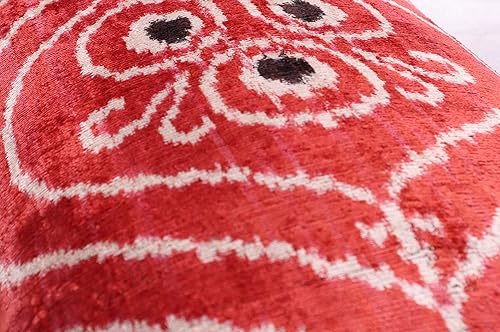 Miniatura 6 de Almohada de terciopelo hecha a mano, 16 x 24 pulgadas, inserto de plumas de plumón de alta calidad, diseño geométrico con colores rojo, naranja,