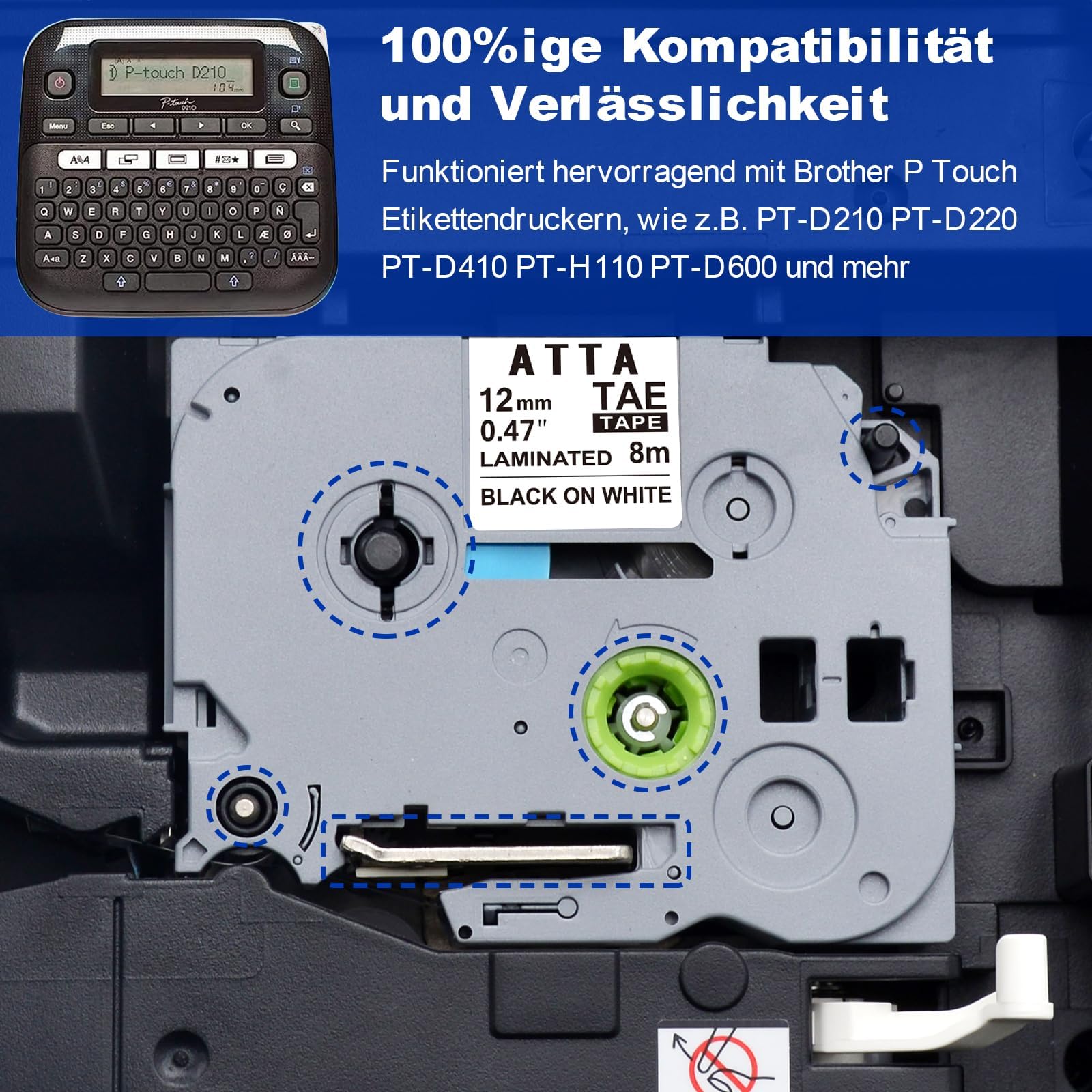 20er-Pack Ersatz-Beschriftungsband für TZe231 Brother P-Touch Beschriftungsgerät, 12mm (0,47 Zoll) laminiertes weißes Tz-Band, kompatibel mit PT-D210, PT-D200, PT-D220, PT-H100, PT-H110, PT-D600, Schw