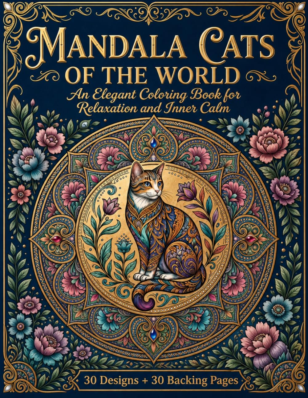 Cat Mandala: A Graceful Coloring Journey: 30 Relaxing Cat Designs with Mandalas, Flowers, and Cozy World Interiors for Adults