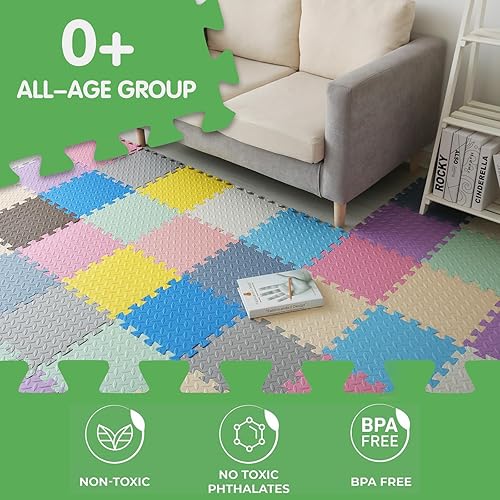 Miniatura 8 de Coolcandy Tapete de juego para bebé de 16 azulejos, tapetes entrelazados de EVA de 0.4 pulgadas, tapete de espuma de color sólido para rompecabezas
