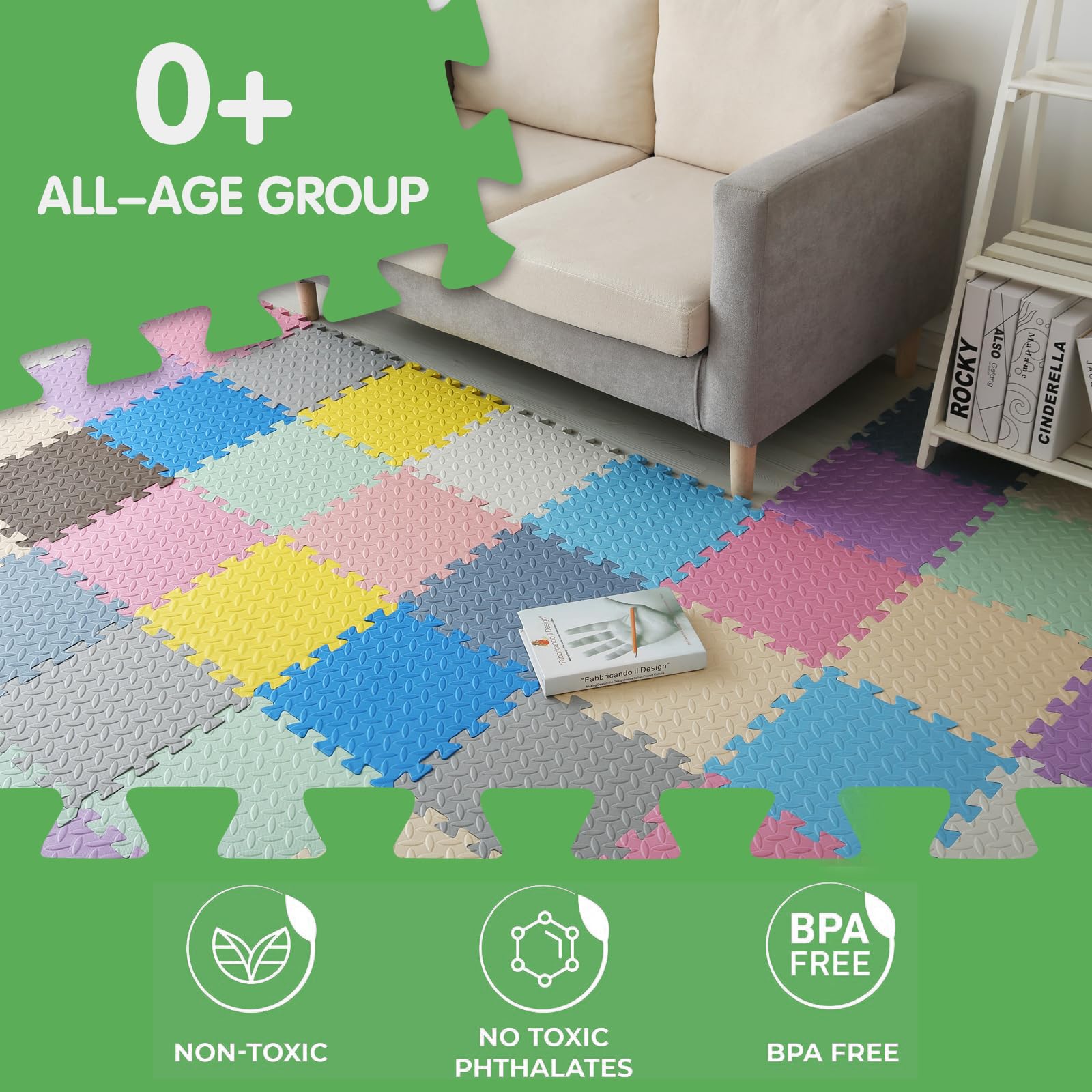 Lot de 16 dalles en mousse pour sol, carreaux carrés en mousse emboîtables