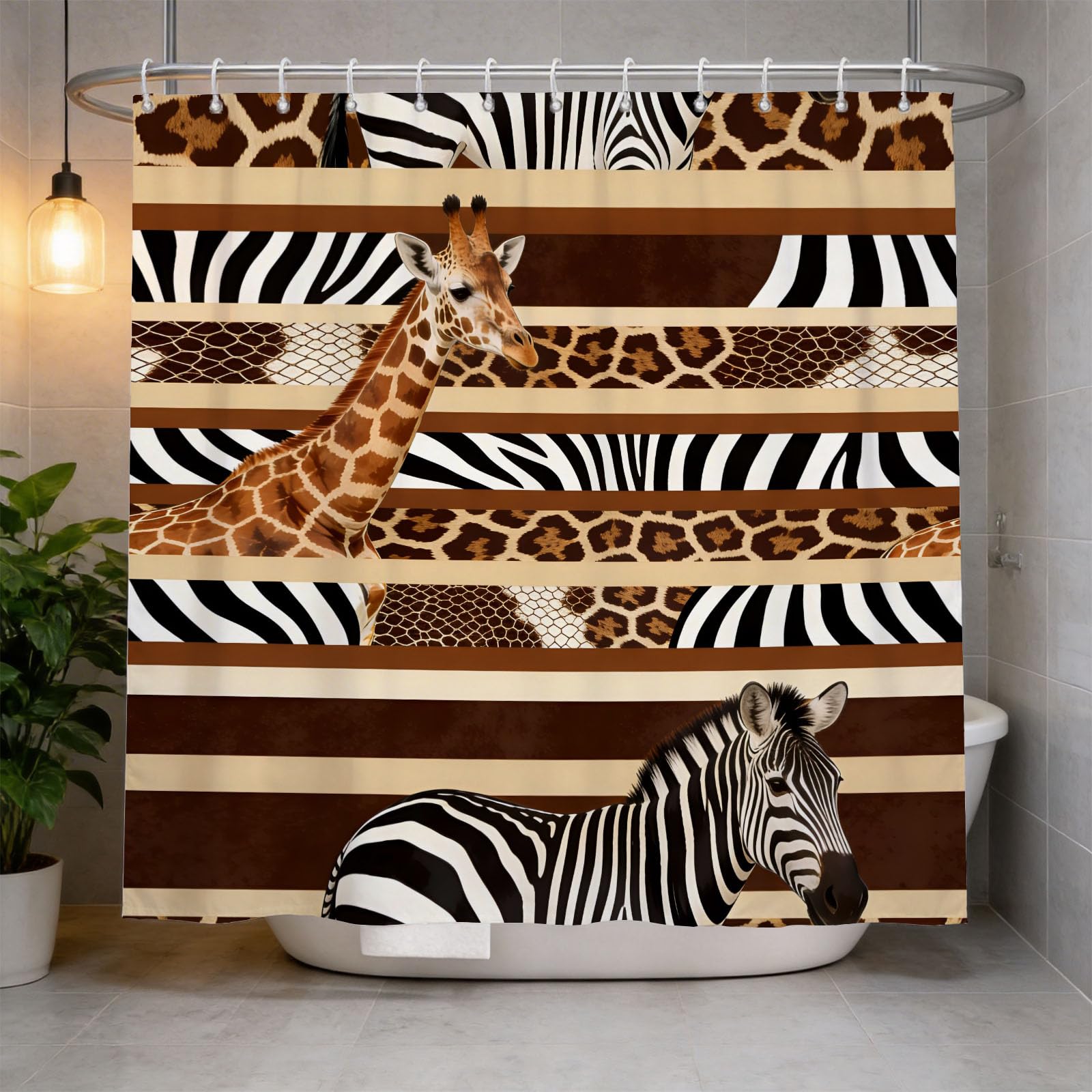 Hongduo 3D Giraffe Zebra Shower Curtain for Stalls Bathtubs Africa Animal Bathroom Decor Shower Curtain Set Polyester Fabric Waterproof 180x200cm/71X79 Inch with Hooks