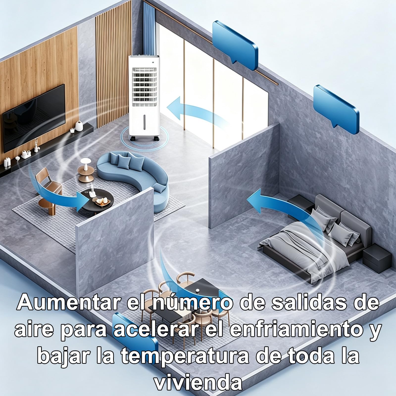 Climatizador Portátil Evaporativo,Oscilación 90°,3 Velocidades y Modo Sueño | Enfriador de Aire con Cristales de Hielo 75W Bajo Consumo, Depósito 4,1-6L,con Mando a Distancia y Ruedas para Hogar Oficina