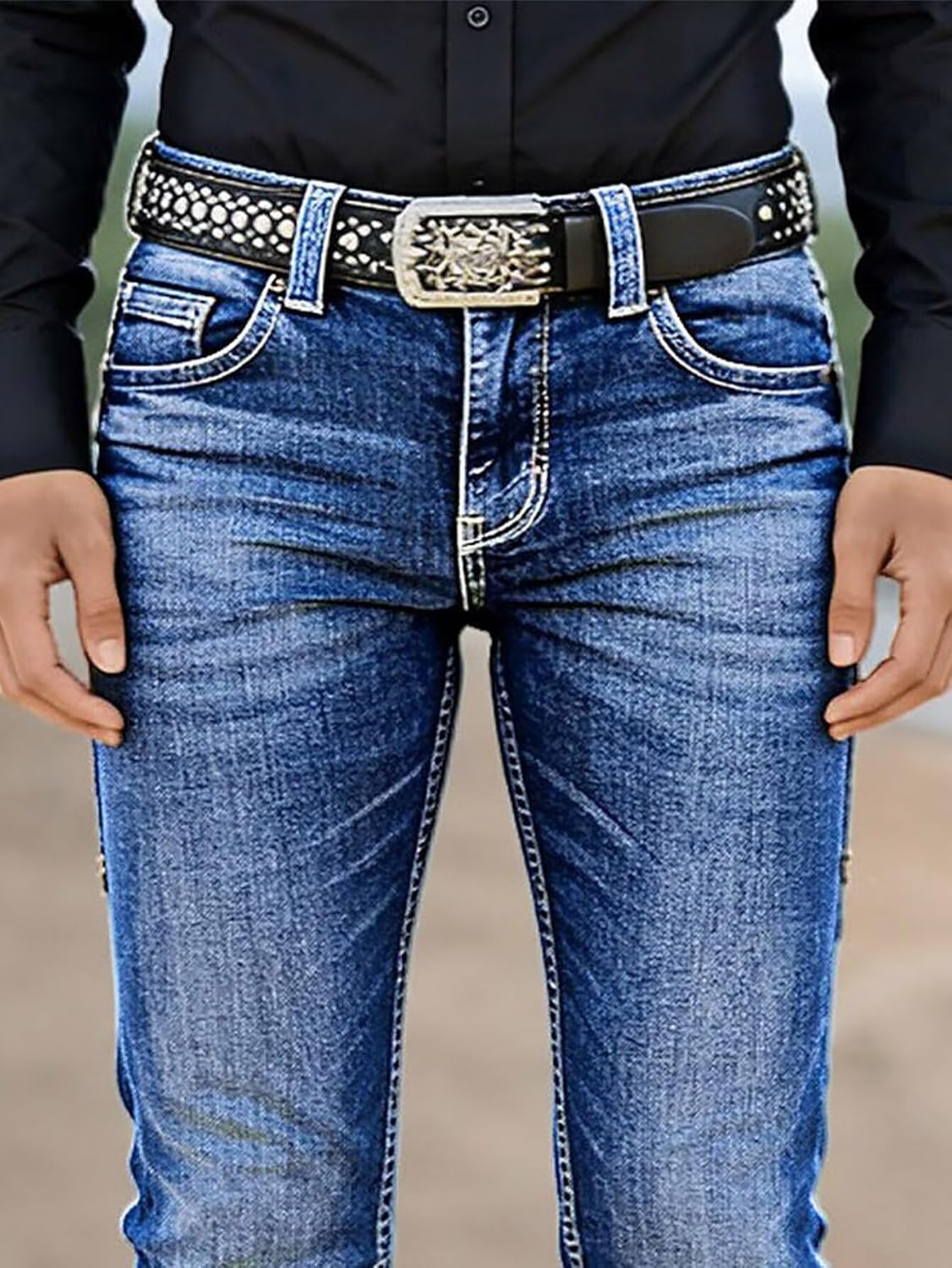 Flamingals Bootcut Mid Waist Button Decor Patched Pocket Women's Jeans Retro Wash Denim Pants Without Belt - Image 3