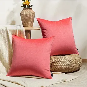 Phantoscope Pack of 2 Velvet Decorative Throw Decorative Pillow Cover Soft Solid Square Cushion Case for Couch Magenta 20 x 20 inches 50 x 50 cm