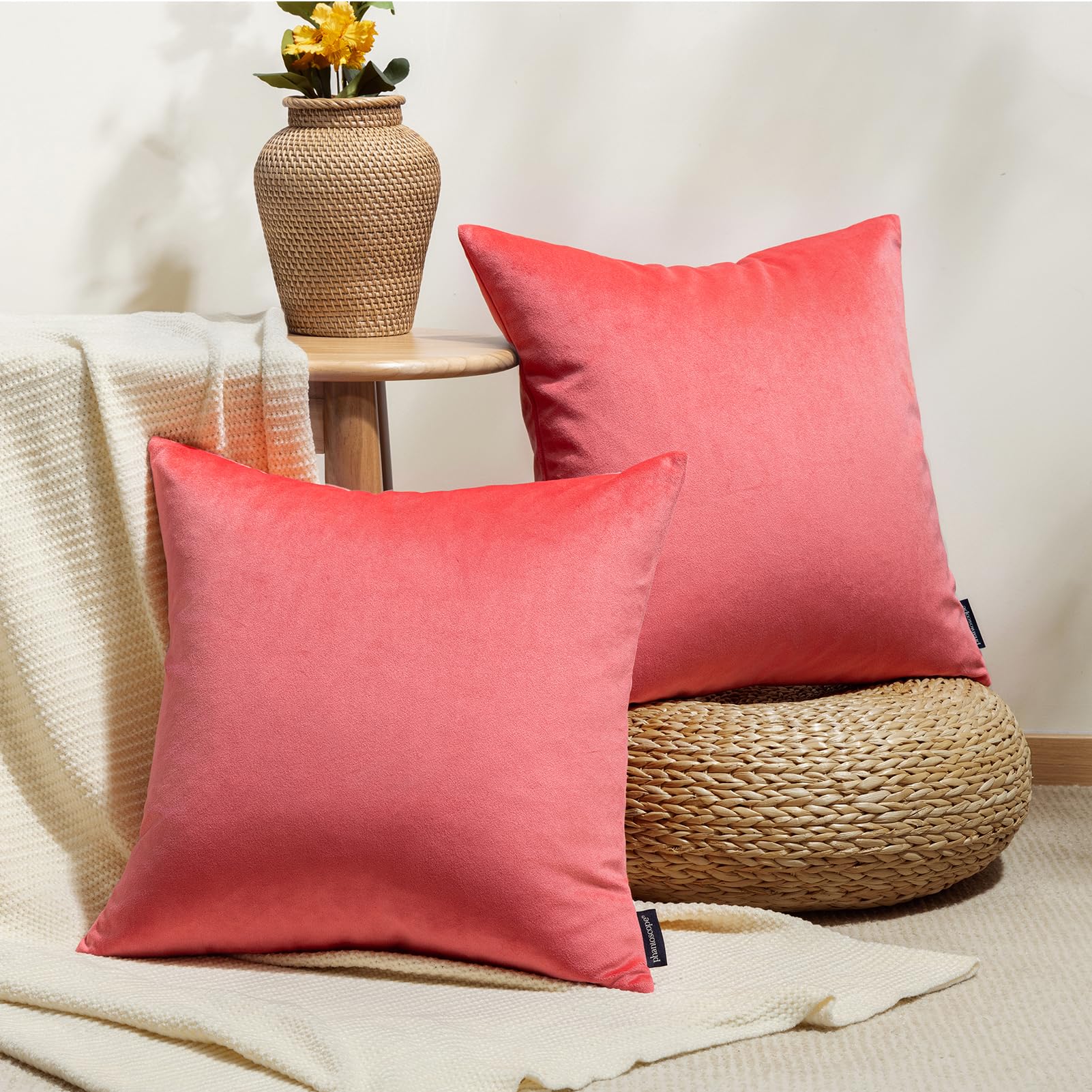 Phantoscope Pack of 2 Velvet Decorative Throw Decorative Pillow Cover Soft Solid Square Cushion Case for Couch Magenta 18 x 18 inches 45 x 45 cm