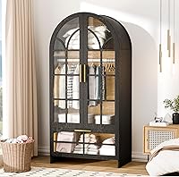 Topcomfy 71" Arched Armoire Wardrobe with Drawer & Tempered Glass Doors - Freestanding Closet Organizer for Bedroom, Dorm