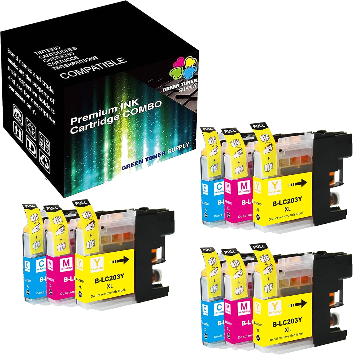 (3xCYM) Green Toner Supply LC203 Compatible Ink Cartridge