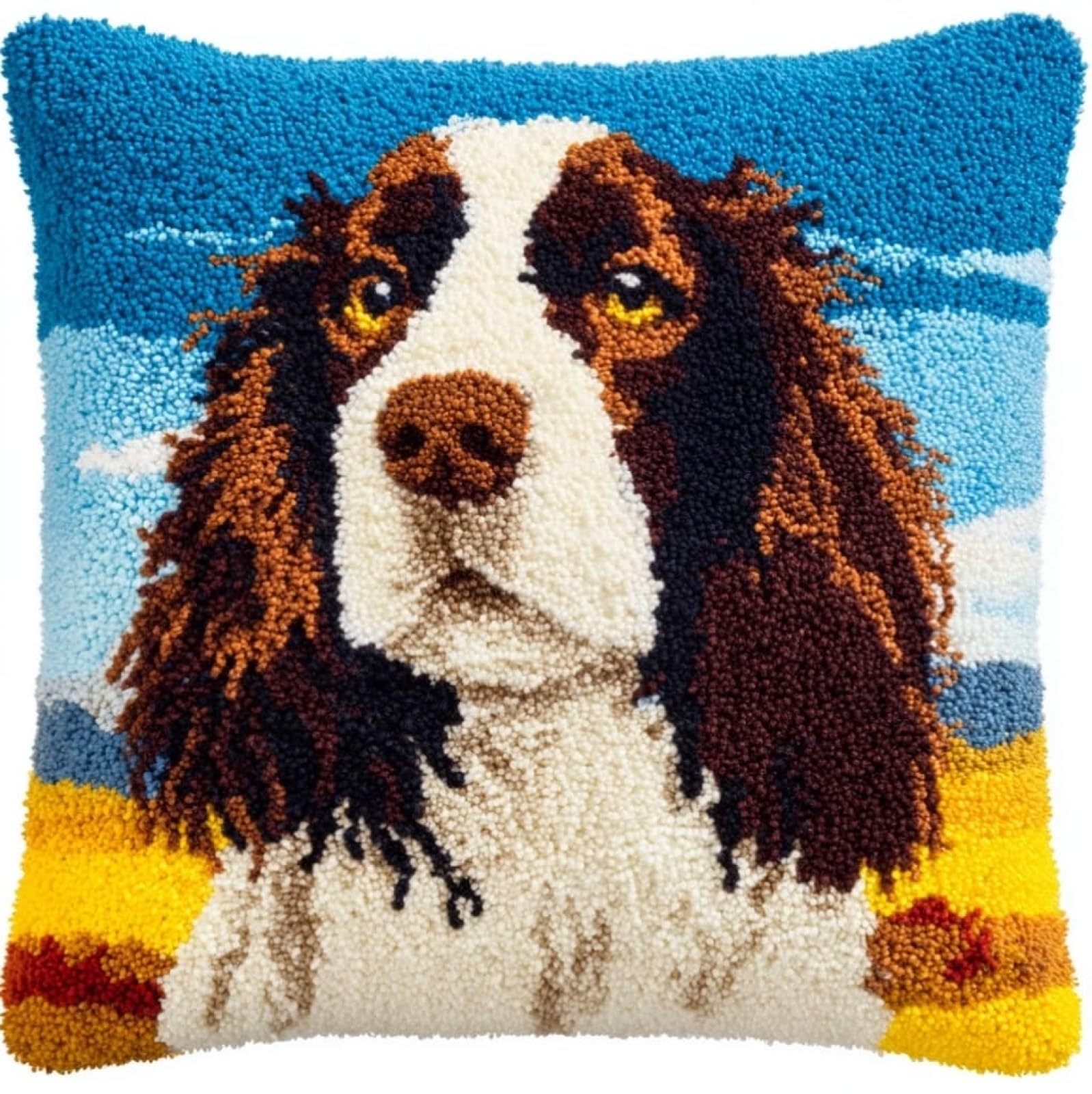 WallustrioaW Latch Hook Cushion Kits for Adults Springer Spaniel Animal Dog