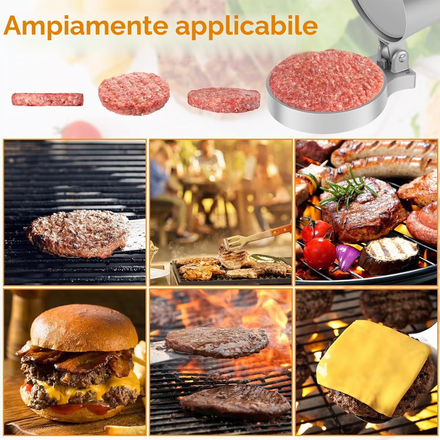 Pressa per Hamburger Regolabile in Altezza in Alluminio pressofuso Antiaderente per la Produzione di Pattini Hamburger Perfettamente modellati
