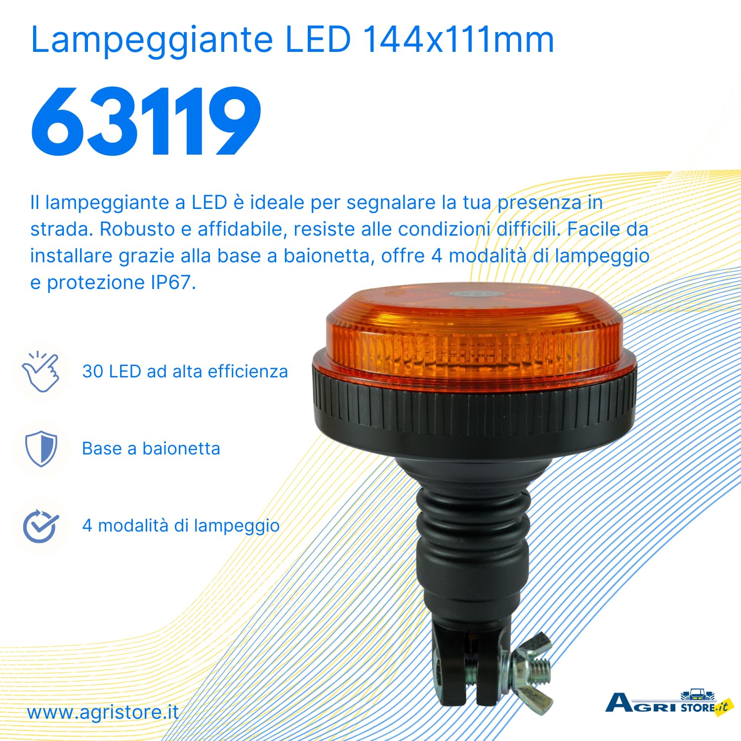 Lampeggiante LED Ama 30 LED 12-24V Base Baionetta IP67