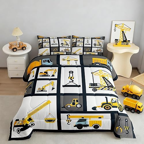 Feelyou Boys Construction Bedding Set Full Size Kids Machinery Truck Comforter f