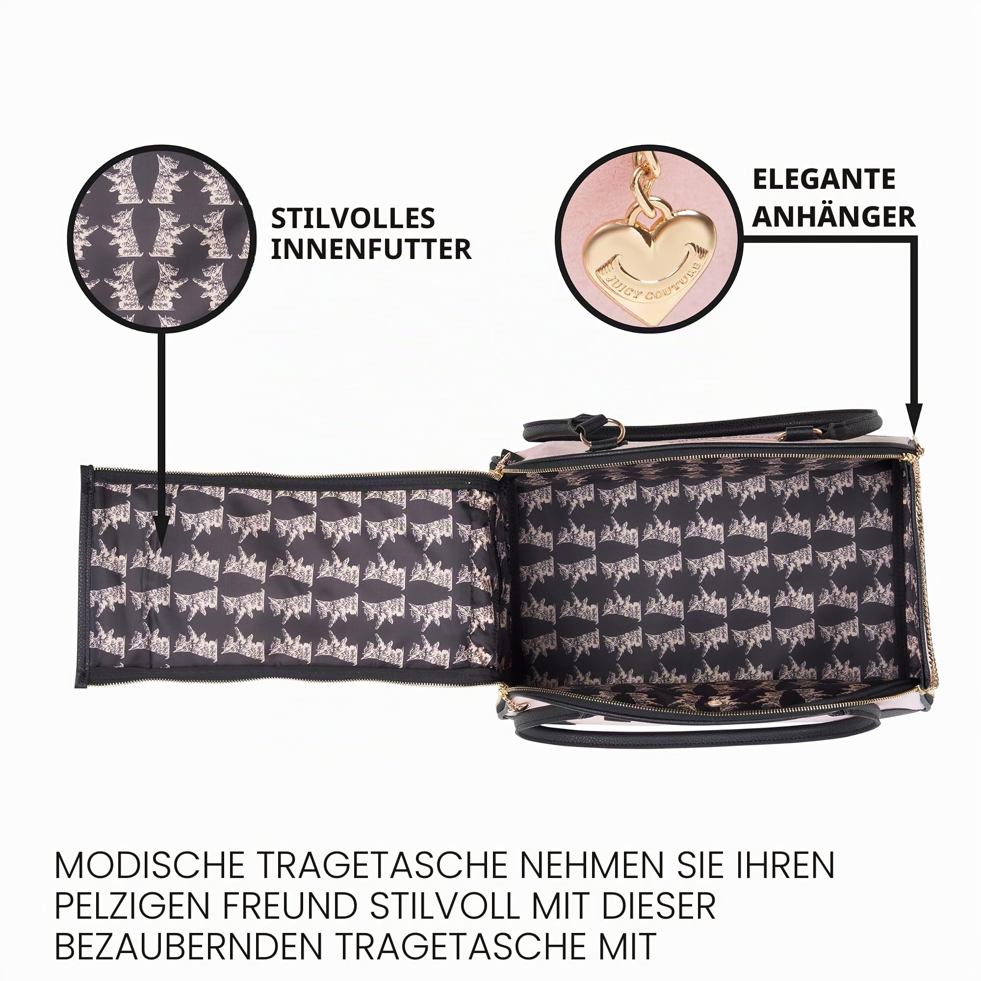 Juicy Couture Give Me Treats Transporttasche für Haustiere, stilvolle rosa Reisetasche für kleine Hunde und Katzen