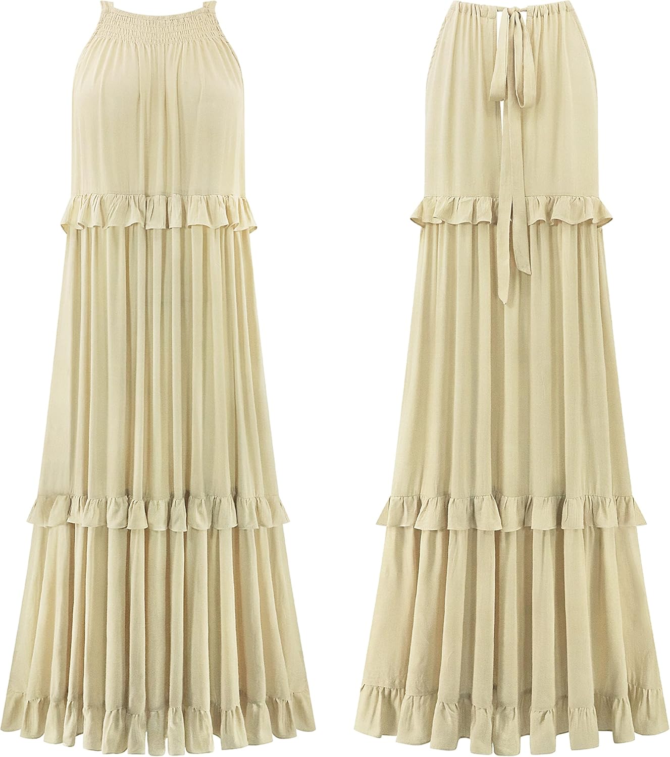 R.Vivimos Womens Summer Dress Sleeveless Halter Layered Ruffles Casual Boho Flowy Maxi Dress - Image 6