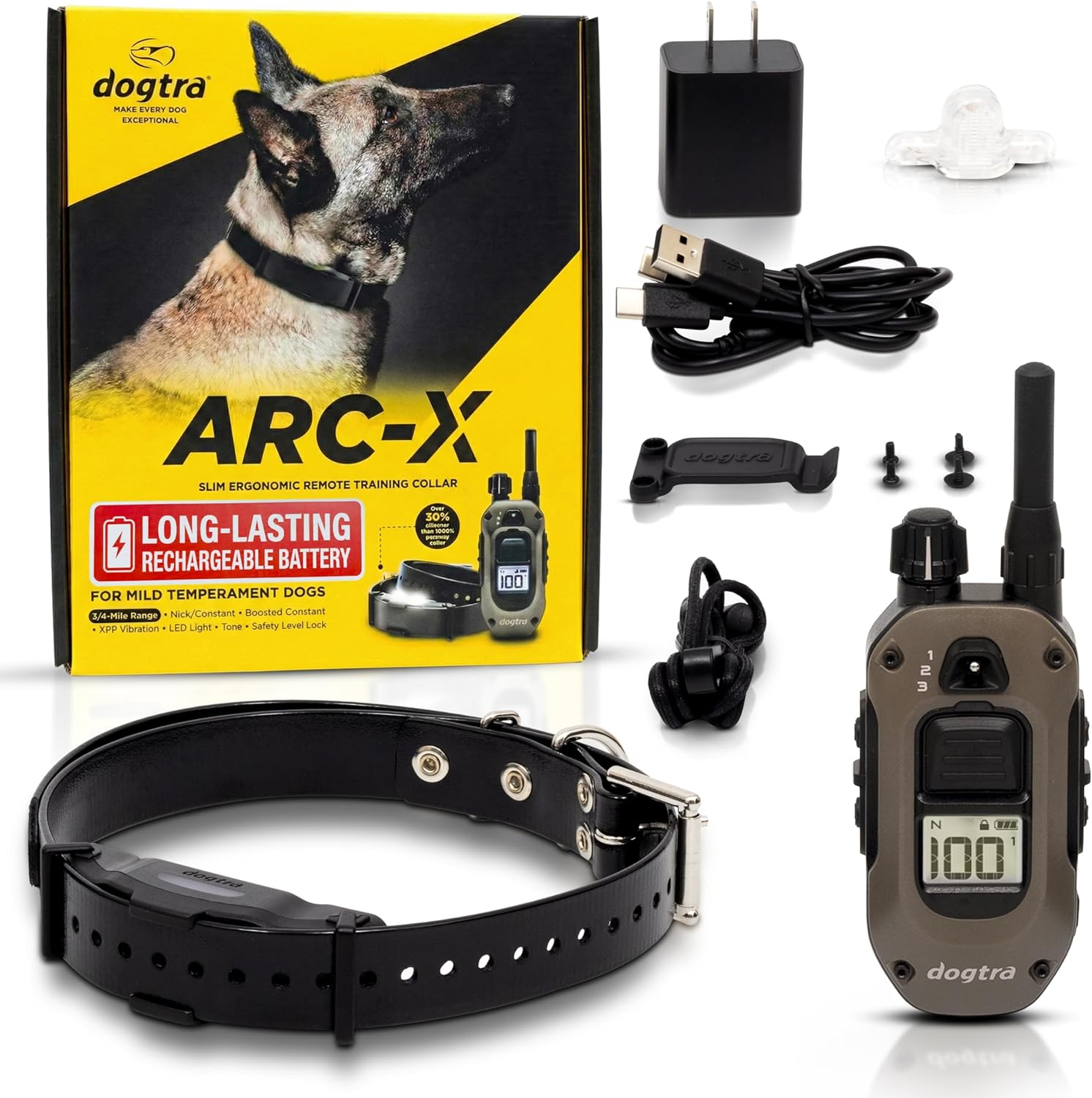 Dogtra ARC Remote Training E-Collar - 3/4 Mile Range - Static Stimulation, Vibration, Audible Tone, Waterproof, Rechargeable, Expandable Dog Training Collar with Remote for Small, Medium, Large Dogs