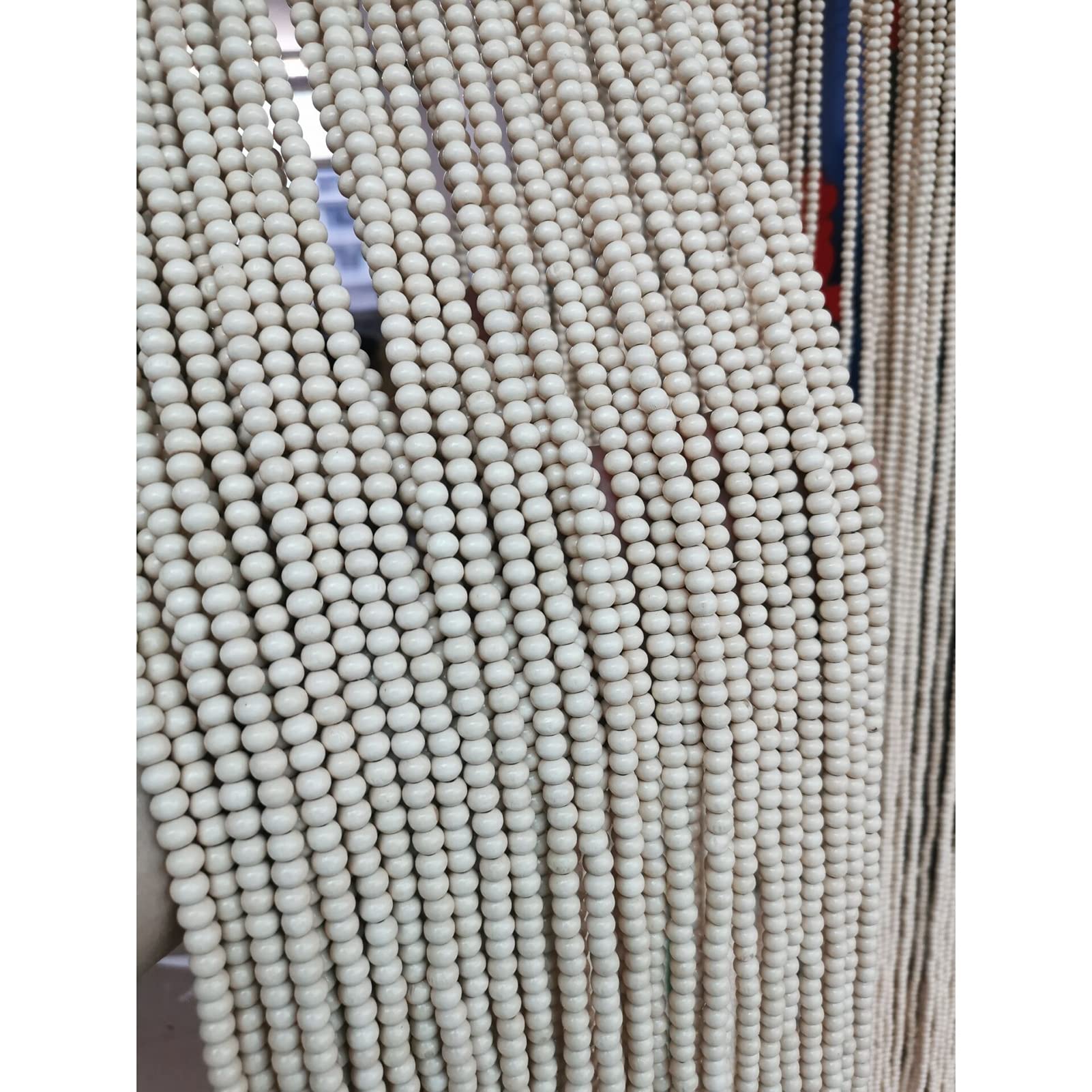 Tenda di perline in legno bianco per soggiorno, divisorio a 27 fili, con perline per porta, 50 x 215 cm